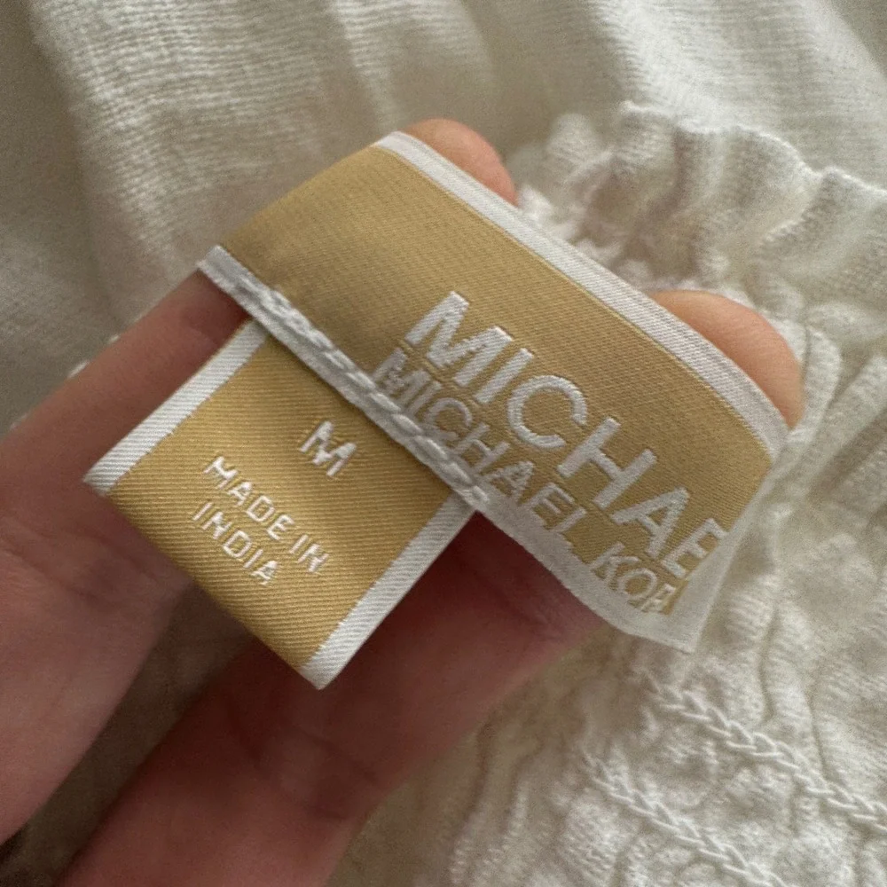 Michael Kors White Linen Blend Smocked Waist Flared Skirt Womens Size M Coastal